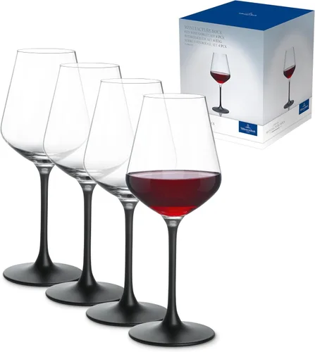 Villeroy & Boch Juego de 4 copas de vino de cristal en color negro emocionante, aptas para lavavajillas