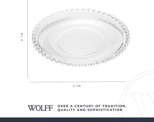 Vista 6 de WOLFF - Juego de 4 platos de postre de cristal con cuentas de perla, platos de ensalada y aperitivos de vidrio transparente de 8 pulgadas