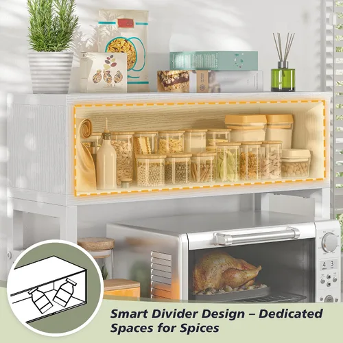 Vista 8 de EnHomee Soporte para microondas, 4 niveles con 9 ganchos para organizador de encimera de cocina, estante de microondas de 205 libras, estantes