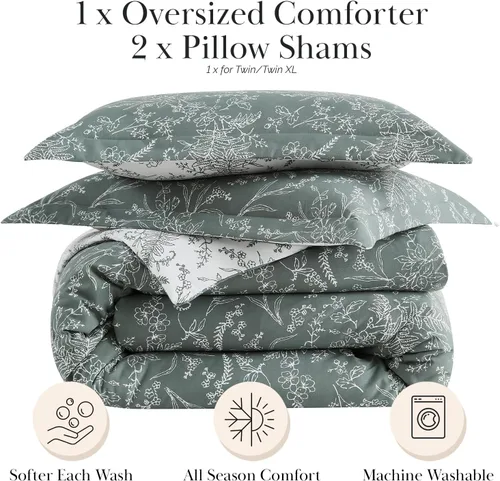 Vista 2 de Southshore Fine Living, Inc. Juego de edredón para colchón individual, ropa de cama de calidad hotelera, colcha floral con funda de almohada a juego