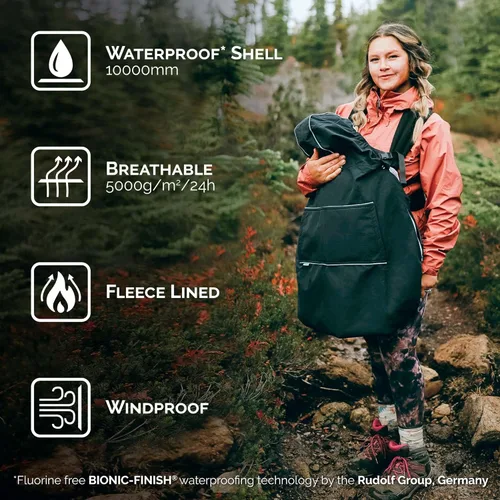 Vista 2 de JAN & JUL Funda impermeable para bebé con capucha y bolsillos, universal para portabebés y cochecitos (Negro)