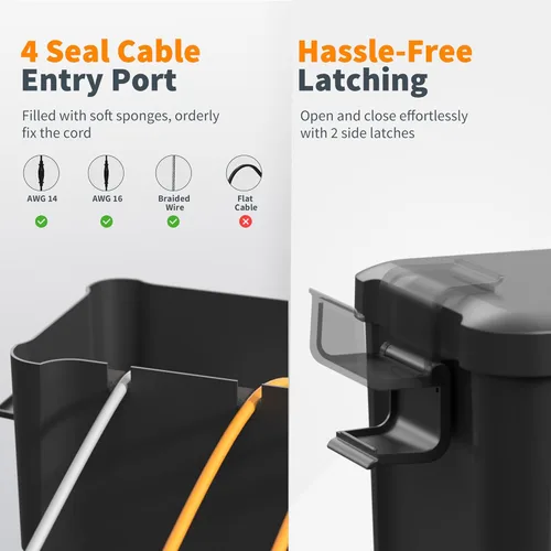 Vista 4 de Diivoo Cubierta de Cable de Extensión Mediana Resistente a la Intemperie, Protector de Enchufe Exterior Impermeable, Caja de Cable de Extensión