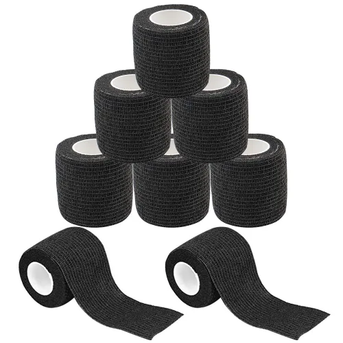 Vista 7 de Yuelong 24 piezas de 2 pulgadas x 5 yardas, cinta adhesiva cohesiva desechable negra para tatuajes, rollos de vendaje elástico, cinta autoadhesiva
