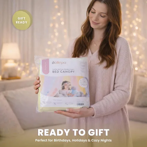 Vista 6 de Bollepo Dosel de Cama Amarillo para Niñas con Estrellas Brillantes - Dosel de Bebé Amarillo Princesa para Cama, Decoración de Habitación