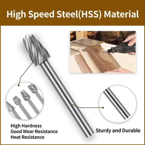 Vista 4 de Brocas de tallado de madera para herramientas rotativas Dremel con vástago de 1/8 pulgadas, 20 piezas HSS diferentes rebabas para satisfacer tus