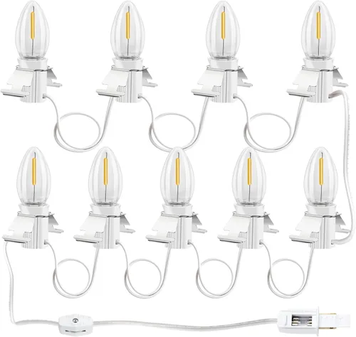 Vista 9 de Luces LED de Molde Soplado C7 de Villa Navideña. 6 pies con Interruptor y Fusible, Adecuadas para Linternas de Calabaza de Halloween de Interiores