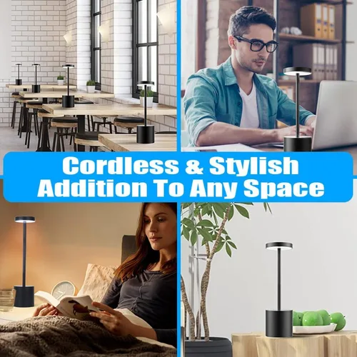 Vista 3 de MIOBLUE Lámpara de mesa LED inalámbrica, lámpara de escritorio con batería recargable, 3 modos de iluminación, luz de mesa de metal regulable