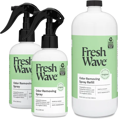 Fresh Wave Paquete de aerosol para eliminar olores: (2) aerosoles de 8 onzas líquidas + (1) recambio de aerosol de 32 onzas líquidas