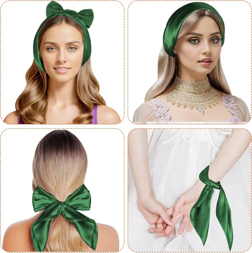 Vista 4 de Bufanda de gasa cuadrada con cinta para el cuello, bufanda de satén, pañuelo para Halloween, accesorio de disfraz retro para mujeres y niñas