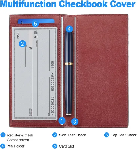 Vista 2 de CASMONAL Vegan Leather Checkbook Cover For Men & Women Checkbook Holder Wallet RFID Blocking