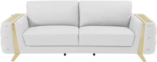 Vista 13 de Blackjack Furniture Reggio Collection - Sofás de cuero italiano de grano completo para sala de estar con marco de madera brasileña y acero Blanco