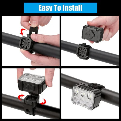 Vista 6 de 2 luces para bicicleta, luces delanteras y traseras, juego de luces de bicicleta recargables por USB, 6+12 modos, luces impermeables IPX4