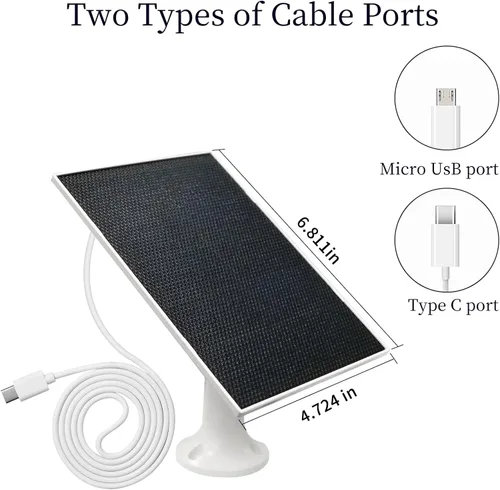 Vista 2 de Panel solar de 4 W para cámara de seguridad, cargador de panel solar tipo C y micro para cámara exterior con batería recargable, cable de montaje