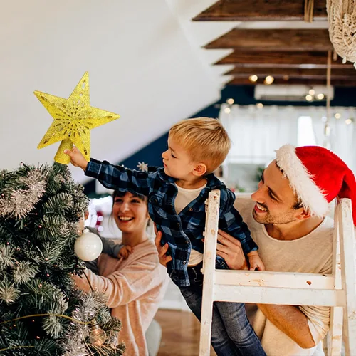 Vista 3 de Proyector de luces para árbol de Navidad con 6 modos de proyección, estrella dorada para árbol de Navidad con proyector LED integrado, proyección