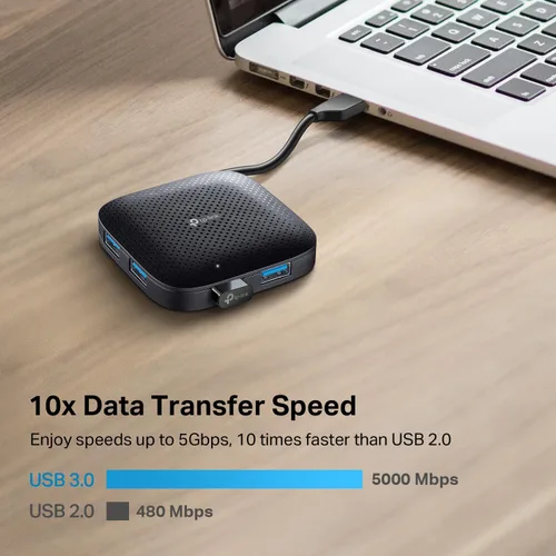 Vista 4 de TP-Link Hub USB 3.0 de 4 puertos, divisor USB delgado y compacto con diseño de cable plegable, concentrador USB para laptop, PC, Macbook, Mac Mini