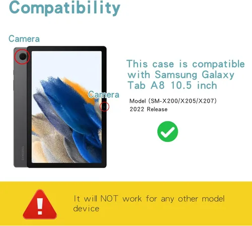 Vista 2 de Funda con teclado táctil para Samsung Galaxy Tab A8 de 10.5 pulgadas modelo 2022 (SM-X200/X205/X207), con soporte para lápices, teclado Bluetooth