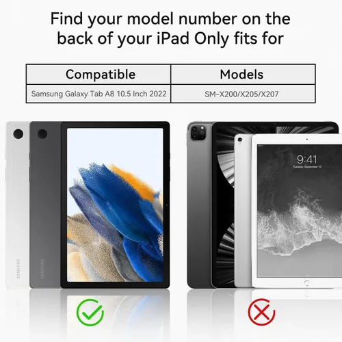 Vista 3 de Funda para Samsung Galaxy Tab A8 de 10.5 pulgadas 2022 con protector de pantalla giratorio 360º correa de mano y soporte, a prueba de caídas