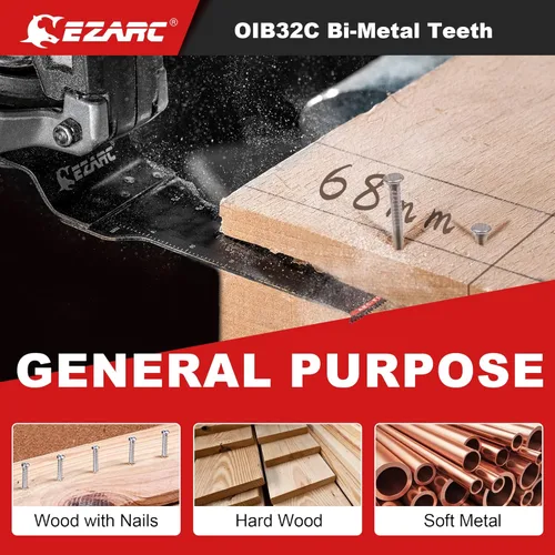 Vista 4 de EZARC Hojas de sierra oscilantes extralargas – 5 cuchillas multiherramienta bimetálicas con borde de arco, corte preciso para madera con clavos