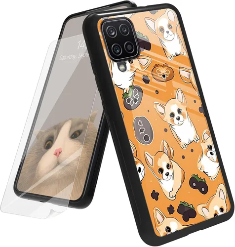 Vista 238 de Funda para Samsung Galaxy A12 5G con protector de pantalla, parte trasera de vidrio templado + TPU de silicona suave que absorbe los golpes