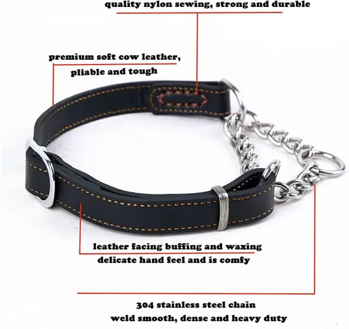 Vista 2 de Love Dream Martingale - Collar de entrenamiento de cuero para perros, cadena de acero inoxidable antiescape, sin tirones, para perros medianos