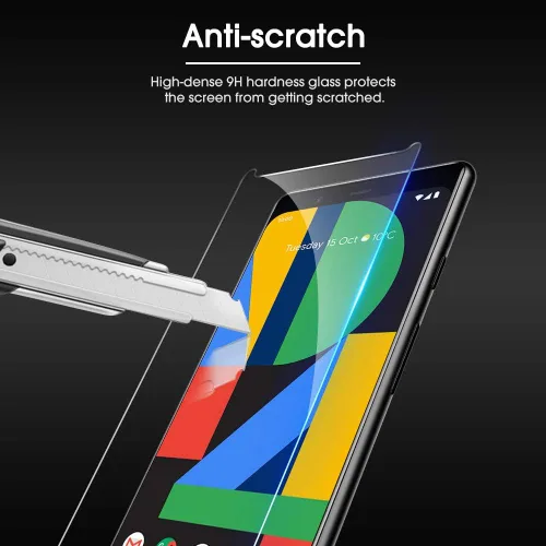 Vista 6 de OMOTON Paquete de 4 protectores de pantalla para Google Pixel 4 (5.7 pulgadas), vidrio templado, resistente a los arañazos, solo cubierta de área