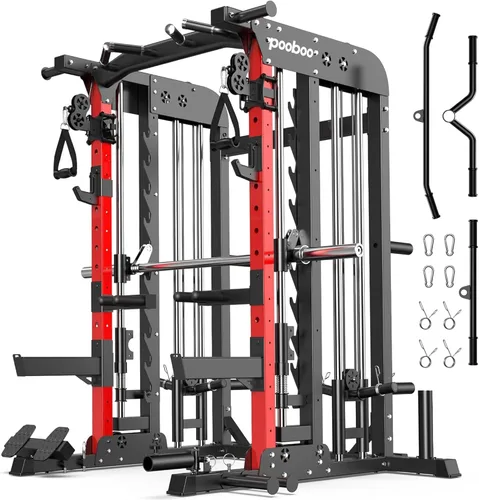 Vista 11 de pooboo Multi-Functional Machine Power Cage, 2000LB Squat Rack, LAT-Pull Down System, Dual Pulley Cable Crossover System, Home Gym Workout Machine