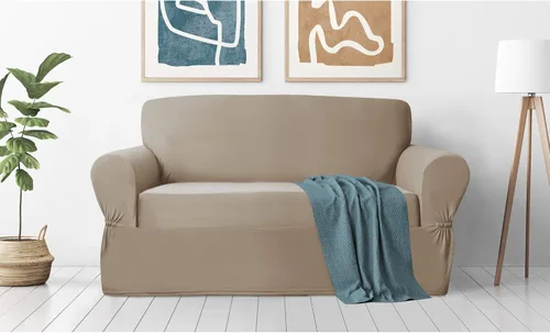 Vista 11 de Zenna Home, Funda para muebles color chocolate/marrón: Funda elástica de felpa de 1 pieza para sofá biplaza (EFCLSTCH)