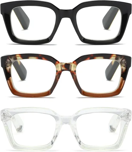 3 Pack Oversize Square Design Reading Glasses for Women, Blue Light Blocking Computer Reader