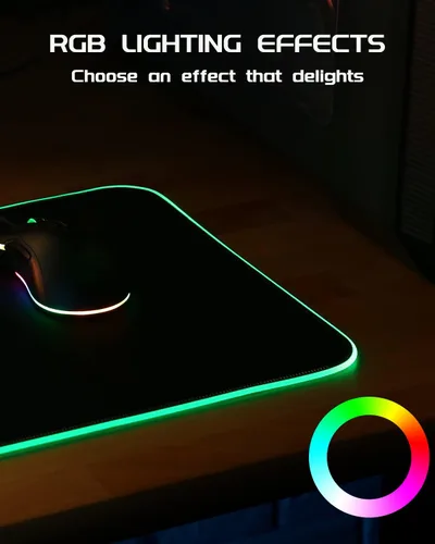 Vista 2 de Alfombrilla de mouse para juegos, alfombrilla de mouse RGB grande, alfombrilla de mouse LED con 7 colores, 10 modos de iluminación, alfombrilla