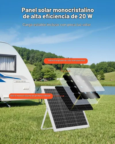 Vista 2 de VEVOR Cargador de Batería de Panel Solar de 20W 12V, Cargador de Goteo Mantenedor de Batería Solar con Controlador MPPT Inteligente y Soporte