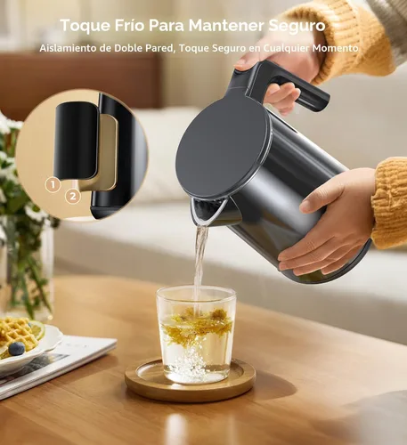 Vista 6 de SSYFEI - Hervidor Eléctrico, 1.0L 1200W de Calentamiento Rápido con Apagado Automático, a Prueba de Ebulllición en Seco, Tetera con 7 Controles