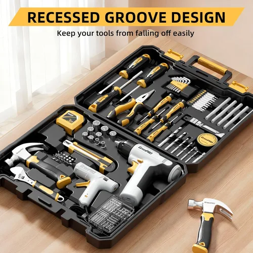 Vista 3 de GRENPRO Juego de herramientas con taladro, 188 piezas de kit de herramientas para el hogar con taladro inalámbrico, kit de herramientas manuales