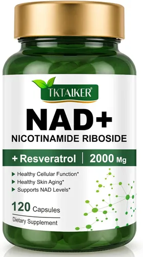 TKTALKER Suplemento NAD de 2000 mg – 120 cápsulas True NAD & Resveratrol, NMN alternativo liposomal NAD+ para mujeres y hombres, apoya la salud