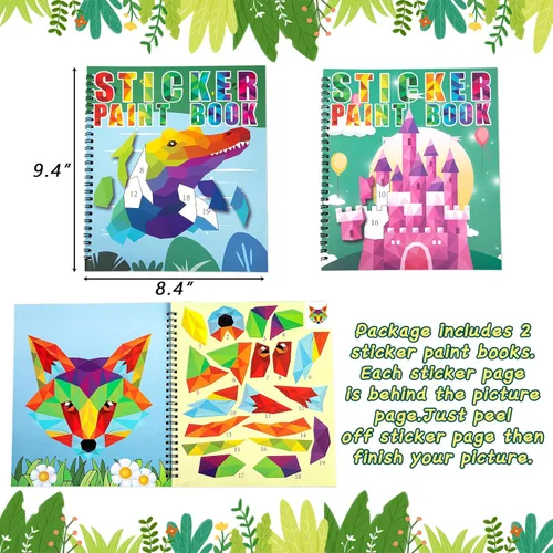 Vista 4 de 90shine 2 piezas de libros de pegatinas para niños de 4 a 8 años, diseños temáticos mágicos multicolores, regalo de fiesta, crea 22 imágenes