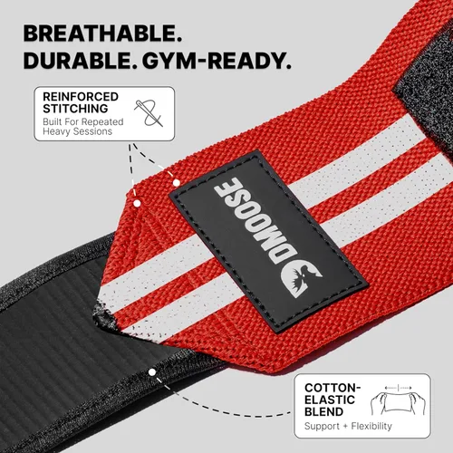 Vista 6 de DMoose Fitness Coderas para Levantamiento de Pesas (Par) de 40" Ajustables para Soporte Articular, Alivio del Dolor y Tendinitis - Correas para Codo