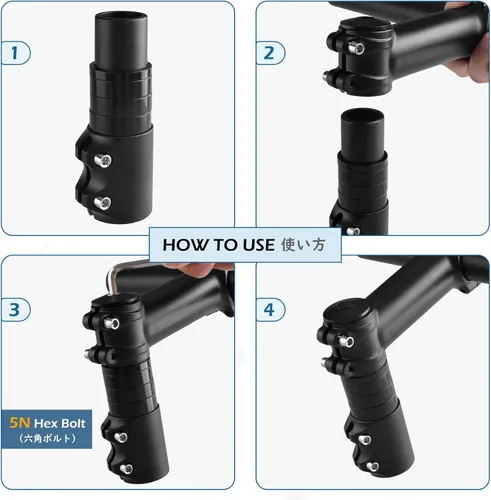 Vista 6 de TRIWONDER Extensor de Tija de Manillar para Bicicleta de MTB, BMX, Bicicletas de Montaña, Adaptador de Horquilla de Aleación de Aluminio