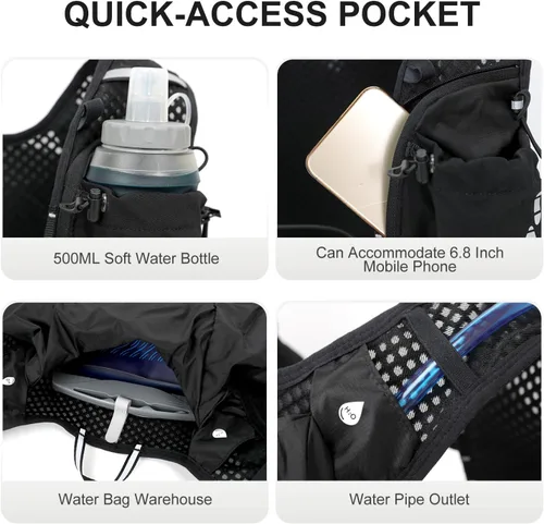 Vista 7 de IX INOXTO Running Vest Hydration Backpack, Lightweight Running Backpack Hydration Pack with 1.6L Water Bladder Daypack for Trail Running Hiking