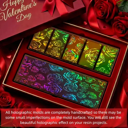 Vista 5 de Ziliny Molde holográfico de barra de chocolate rosa de silicona, barra de chocolate con efecto de luz arco iris, moldes profundos y gruesos