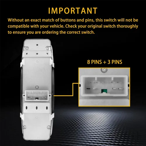 Vista 2 de Interruptor maestro de ventanilla eléctrica 3 PINES + 8 PINES Verificación requerida Reemplazo para Dodge Durango 2011 – 2014, Jeep Grand