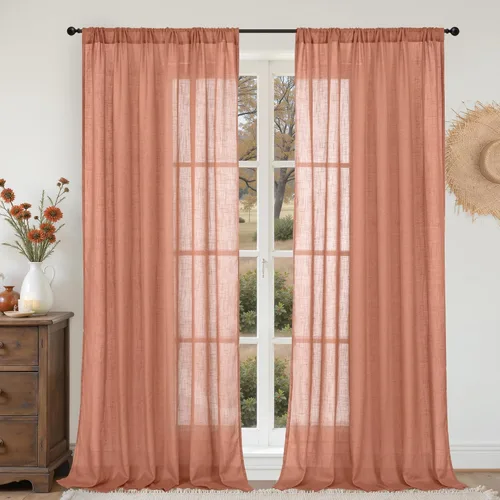 Vista 23 de BGment Cortinas de lino café de 30 pulgadas de largo para ventana pequeña, cortinas de media ventana beige semitransparentes ligeras con bolsillo