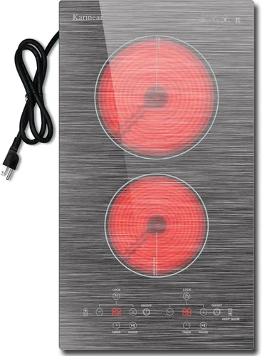 Vista 7 de Karinear Placa eléctrica de 2 quemadores, placa de cocina de cerámica con enchufe de 120 V, encimera de 12 pulgadas y estufa eléctrica integrada