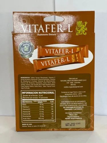 Vista 4 de Vitafer-L Gold AMC Multivitamínico. Caja de 15 sobres de 0.3 fl oz cada uno*100% Natural