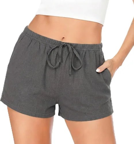 Vista 12 de Ekouaer - Pantalones cortos de pijama para mujer con bolsillos elásticos y tira elástica, para dormir, con cordón Negro