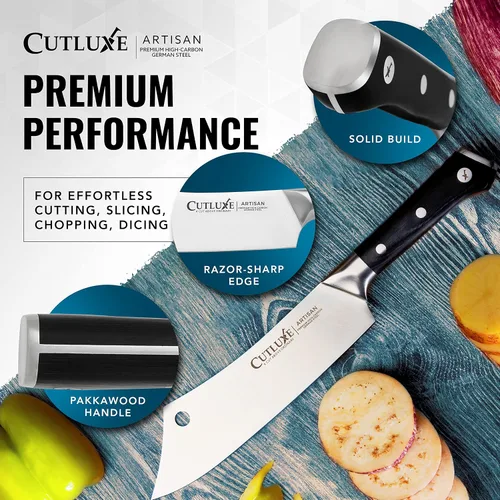 Vista 9 de Cutluxe Cuchillo Cleaver de Chef – Cuchillo de Carnicero Cleaver de Carne de 8" – Hoja de Acero Alemán, Espiga Completa, Diseño de Mango Ergonómico