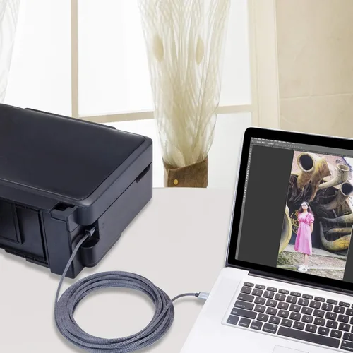 Vista 2 de Cable de impresora de 30 cm, USB 2.0 tipo A macho a B macho, cables trenzados, cable de escáner de alta velocidad, cable de impresora USB compatible