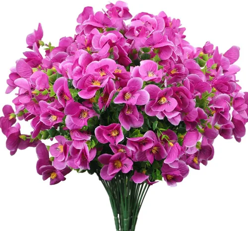 Vista 8 de 6 paquetes de flores artificiales de orquídea, vegetación artificial falsa, resistente a los rayos UV, no se decolora, flores de plástico sintético