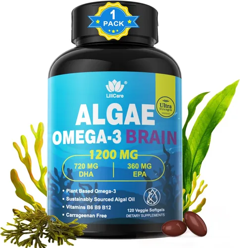 Suplemento vegano Omega 3, cápsulas blandas de ácidos grasos omega3 de 120 cts, alternativa al aceite de pescado, DHA EPA a base de plantas,