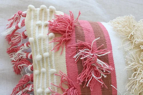 Vista 5 de CASA BOHO Funda de almohada rosa decoración bohemia para cama, almohadas decorativas para sofá, almohada bohemia para cama, almohadas rosas