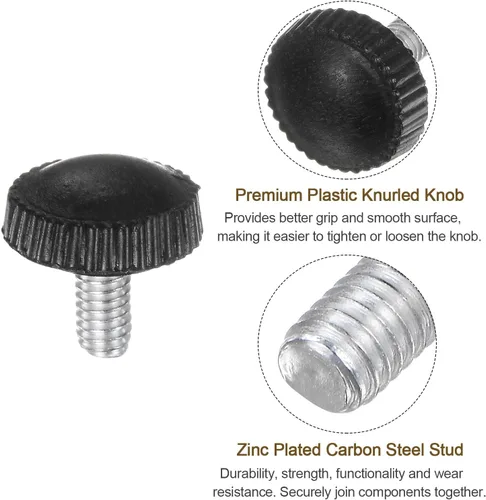 Vista 3 de uxcell 20 pomos moleteados de rosca métrica macho M4 x 0.236 in, pomos de sujeción de tornillo de pulgar, mango de plástico con perno roscado