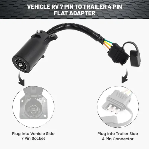 Vista 3 de Oyviny Adaptador de enchufe de remolque de 7 vías a 4 vías, adaptador de luz de remolque de 7 pines redondos a 4 pines planos para RV de 11.6